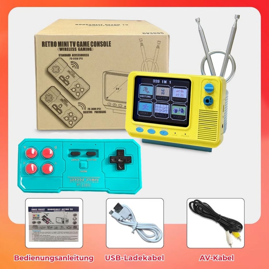 Retro-Mini-TV-Spielkonsole mit kabellosem Controller