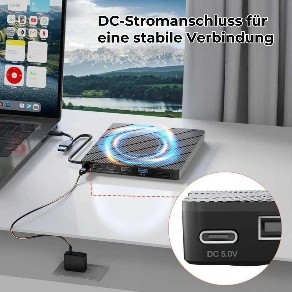 Universeller Laptop-CD-/DVD-Player und -Brenner mit USB-C 3.0, SD-/TF-Kartensteckplatz und 3 USB-Anschlüssen